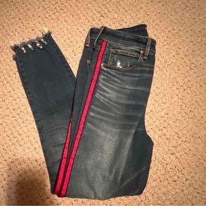 Abercrombie and Fitch navy and red striped jeans